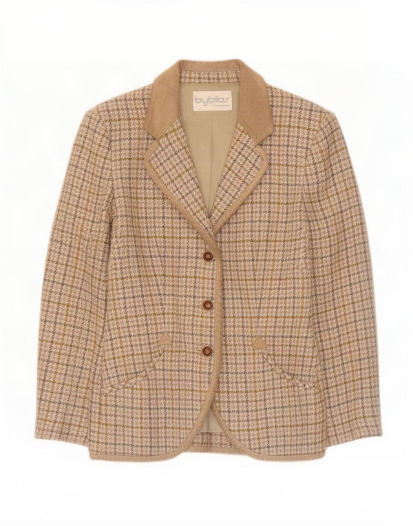 Jaqueta blazer feminina de 3 botões Byblos IT 42 xadrez bege médio