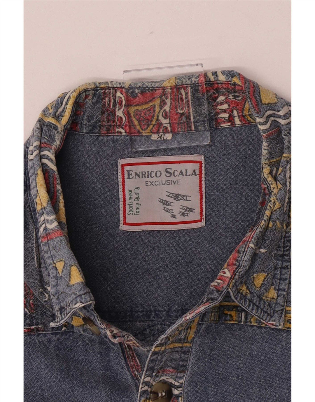 Camisa masculina vintage de manga curta XL azul patchwork retrô