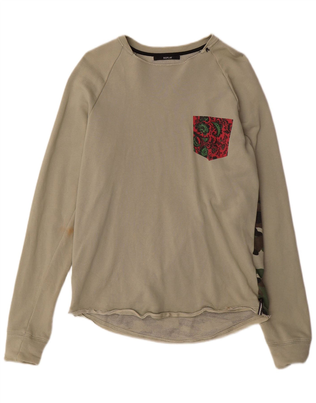 Replay moletom gráfico masculino jumper médio cáqui algodão camuflado