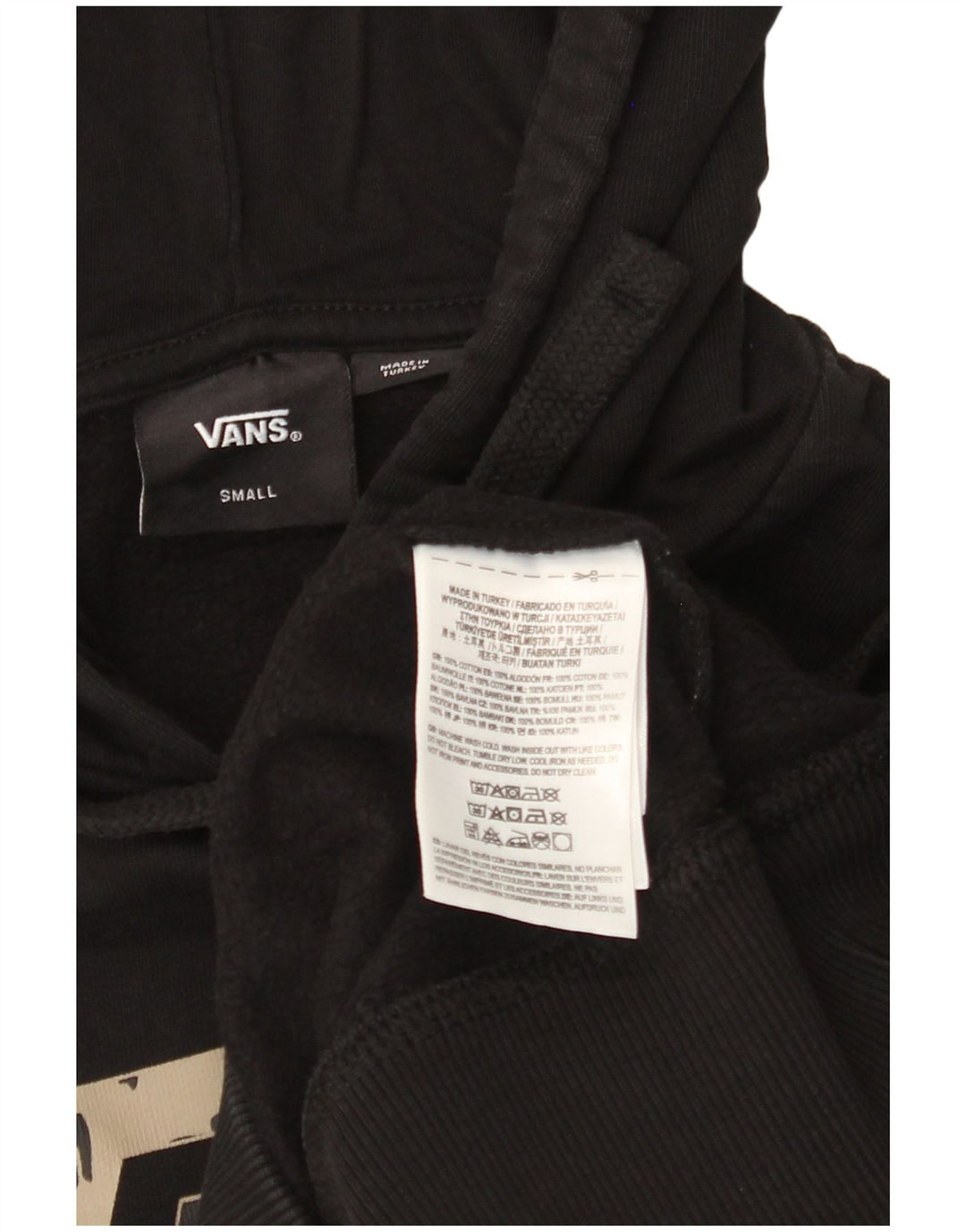 VANS Mens Graphic Hoodie Jumper Small Black Cotton