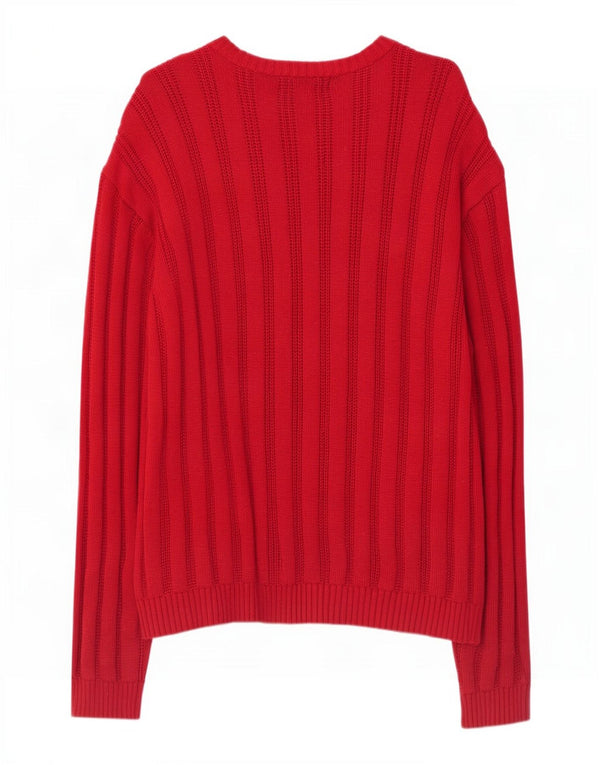 Suéter masculino Chaps com gola canoa e algodão listrado vermelho grande