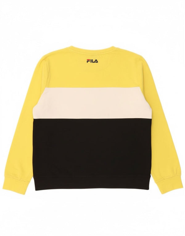 Fila moletom gráfico feminino jumper UK 16 grande amarelo colorblock algodão