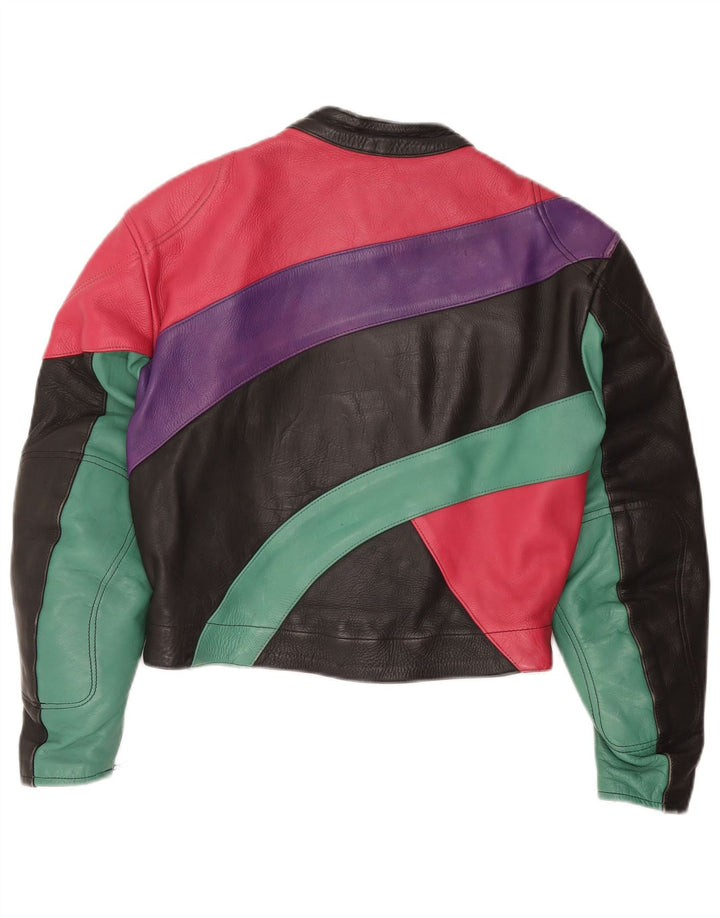 Jaqueta feminina ROLEFF UK 14 grande preta colorida em couro para motocicleta