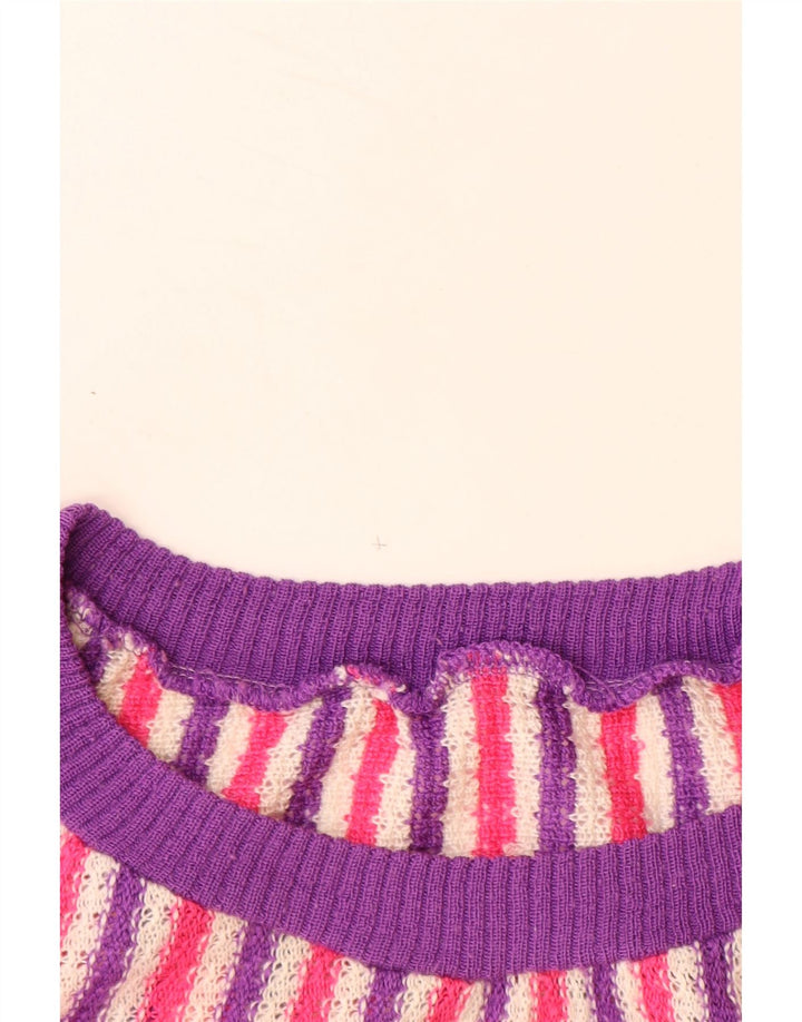 Suéter feminino VINTAGE com gola canoa Reino Unido 14 grande listrado multicolorido