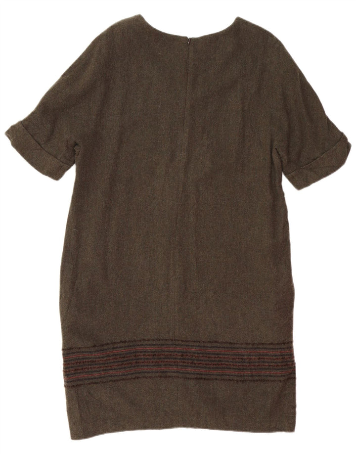 Vestido feminino MASSIMO DUTTI UK 14 grande lã listrada cáqui
