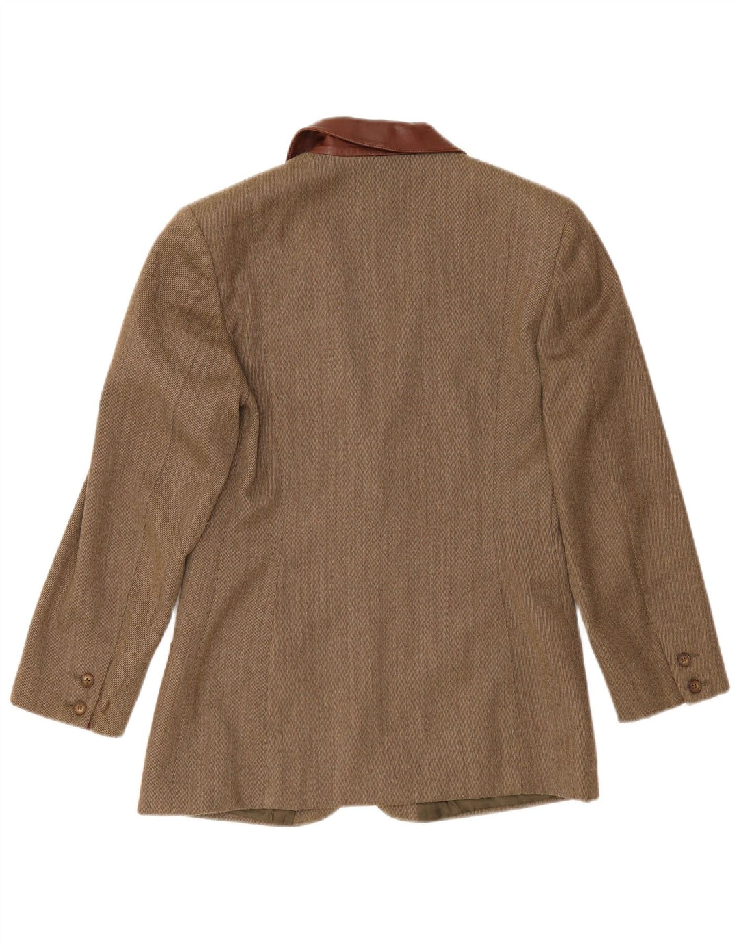 Jaqueta blazer feminina vintage com 2 botões Reino Unido 14 espinha de peixe cáqui médio