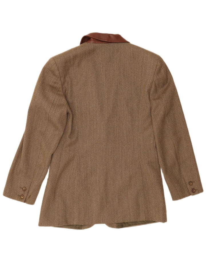 Jaqueta blazer feminina vintage com 2 botões Reino Unido 14 espinha de peixe cáqui médio