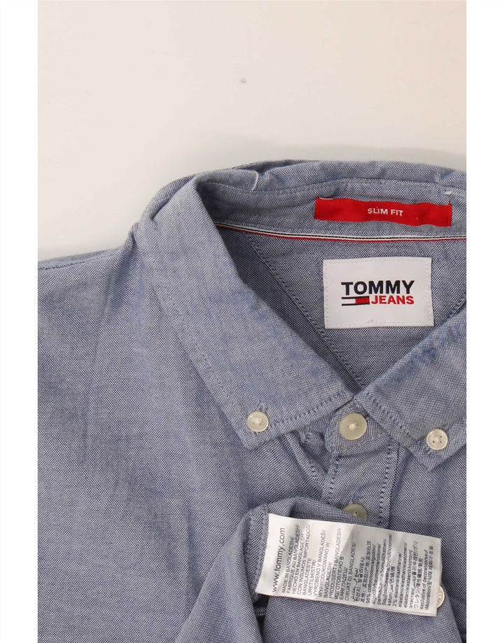 Camisa masculina Tommy Hilfiger Slim Fit grande algodão azul