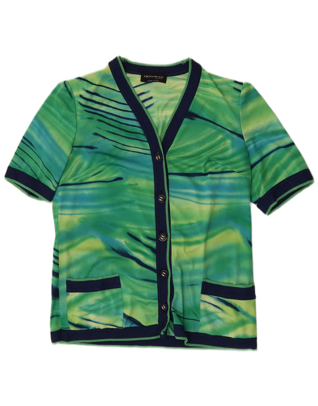 Cardigã feminino de manga curta Domina IT 44 verde médio tie-dye