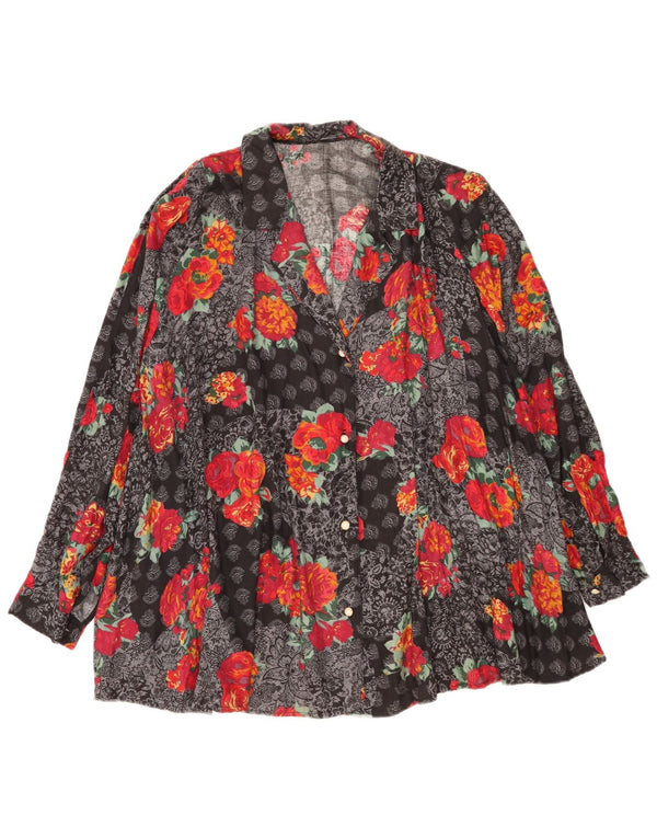 Blusa feminina vintage UK 20 2XL viscose floral cinza