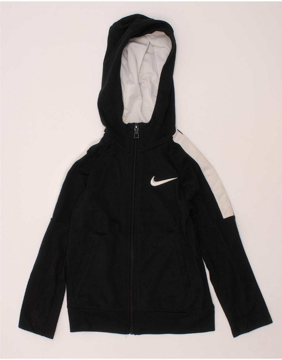 NIKE Girls Zip Hoodie Sweater 7-8 Years Black Colourblock Vintage Nike and Second-Hand Nike from Messina Hembry 