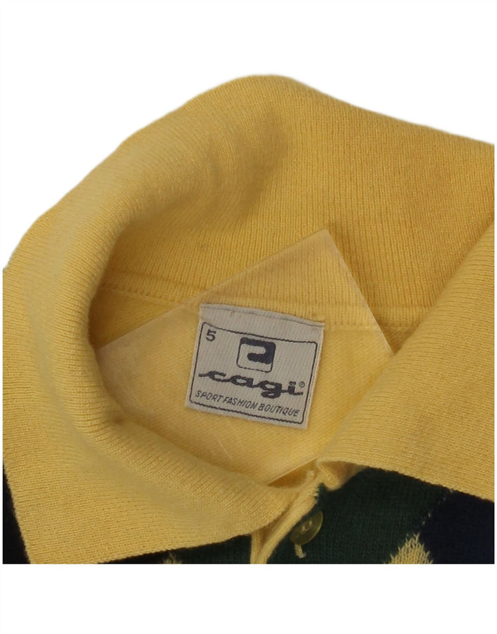 Suéter masculino CAGI com gola polo e lã diamante médio amarelo