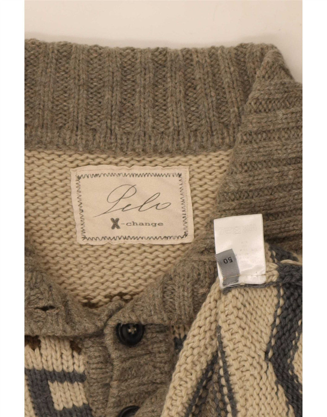Suéter masculino vintage com gola em botão IT 50 cinza médio Fair Isle