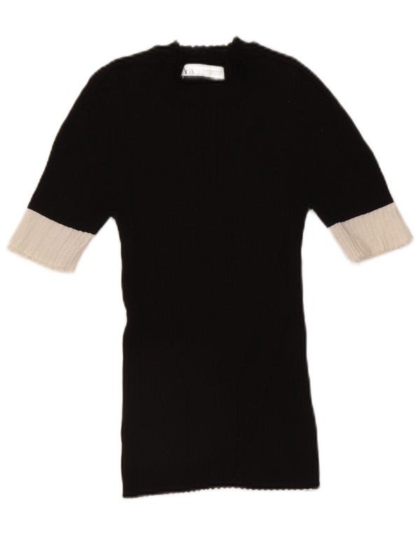 Suéter feminino Zara com gola redonda e bloco colorido preto médio UK 12