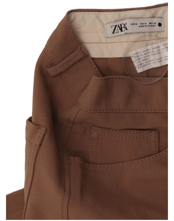 Zara Calça feminina casual de perna larga médio W28 L30 marrom poliéster
