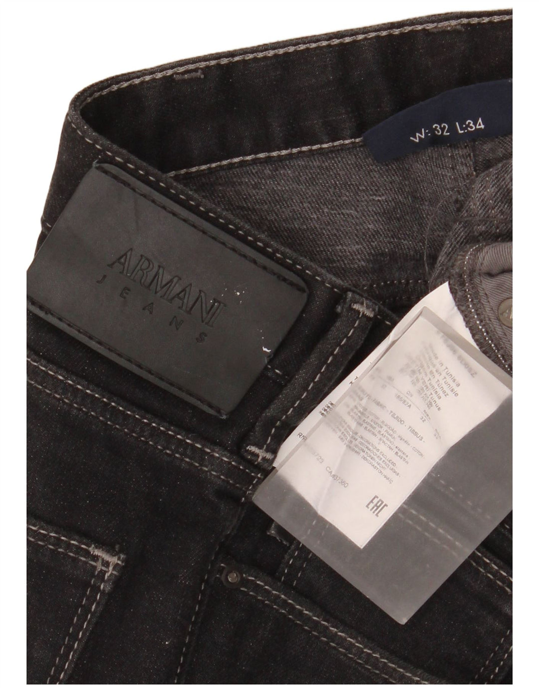 Armani Mens Slim Jeans W32 L34 Algodão Preto