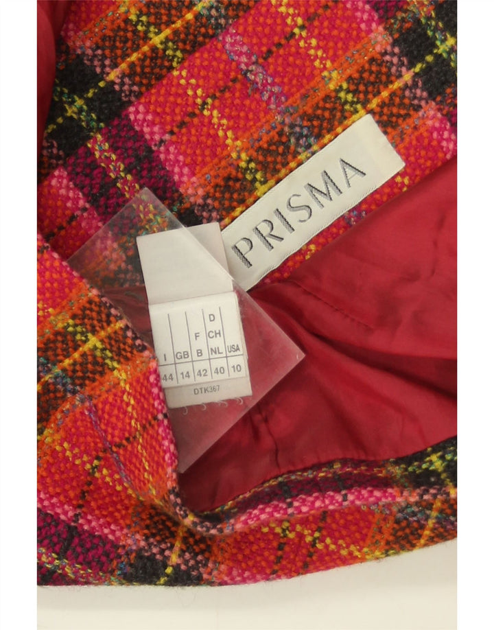 Jaqueta blazer feminina Prisma com 5 botões UK 14 grande lã xadrez vermelha