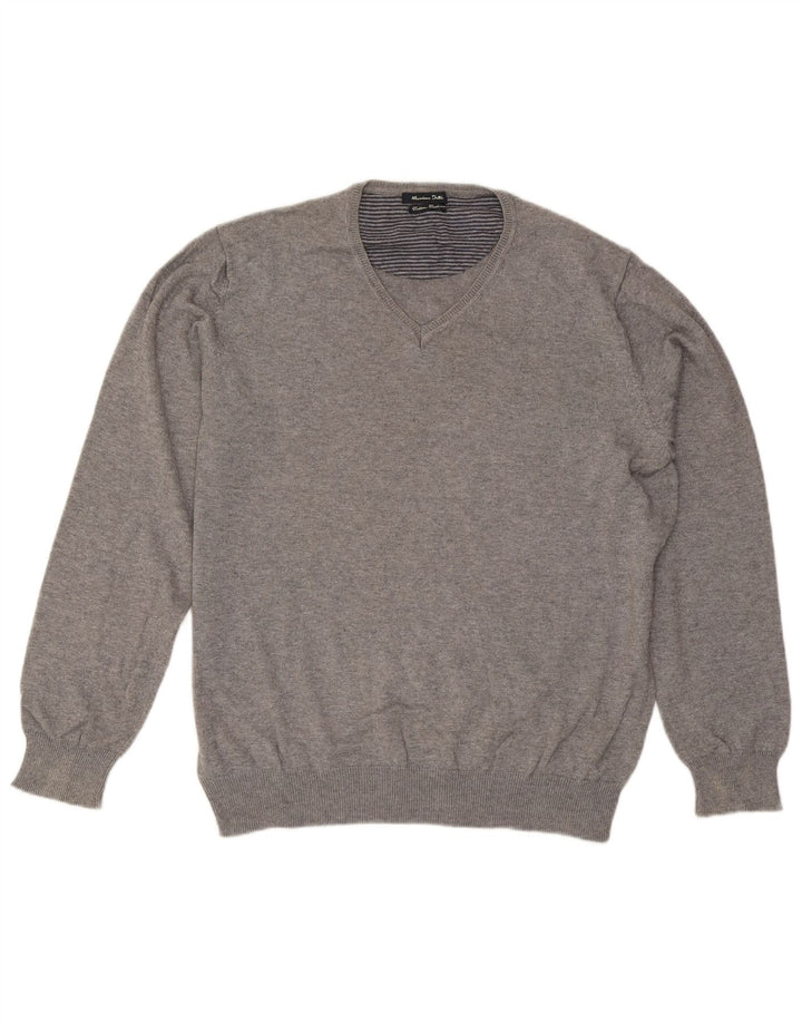 Suéter masculino Massimo Dutti com decote em V grande algodão cinza