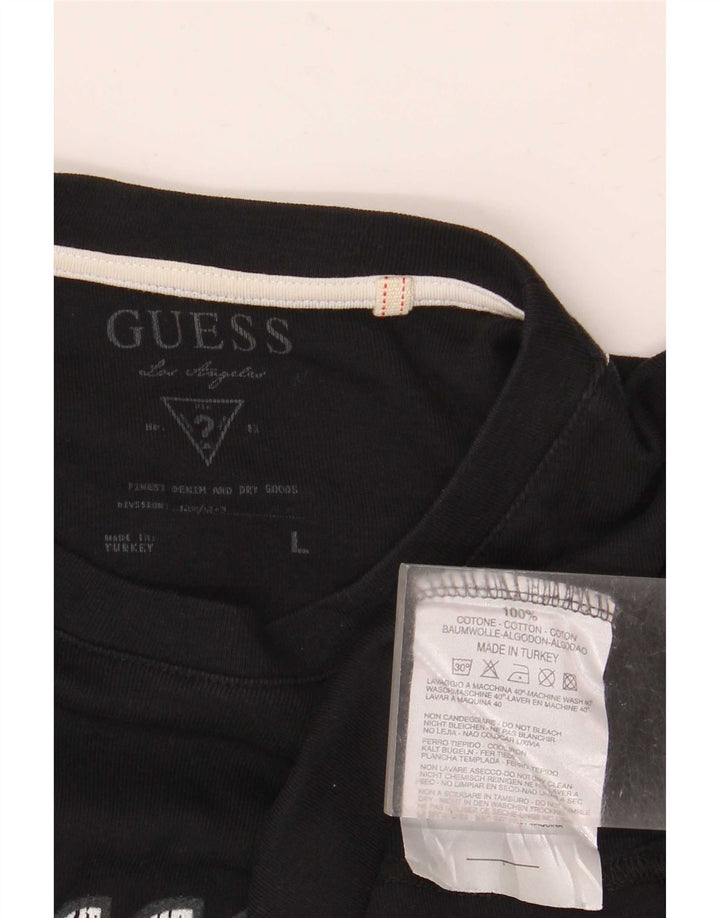Guess Top gráfico feminino manga comprida Reino Unido 14 grande algodão preto