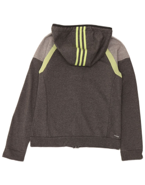 Suéter Adidas feminino com capuz e zíper Reino Unido 8/10 pequeno cinza colorblock algodão