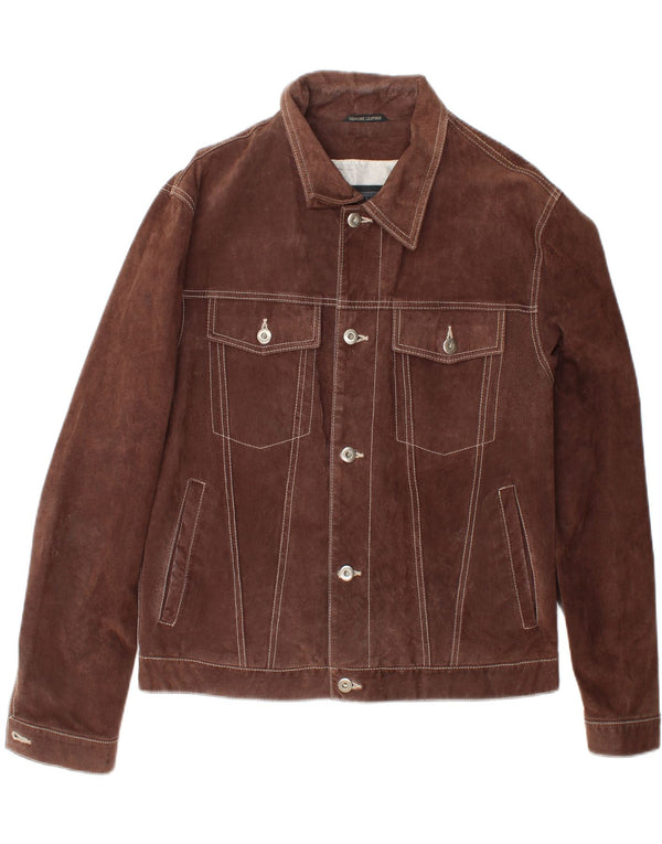 Metropolitan Mens Bomber Suede Jacket IT 48 Couro Marrom Médio
