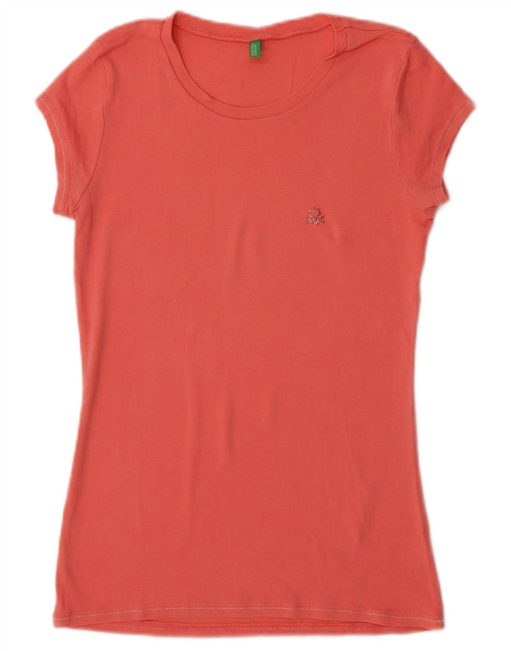 Camiseta feminina Benetton UK 12 algodão rosa médio
