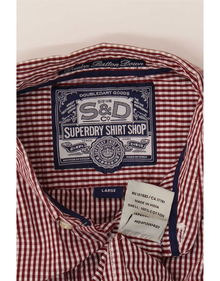 Camisa masculina Superdry grande algodão guingão vermelho