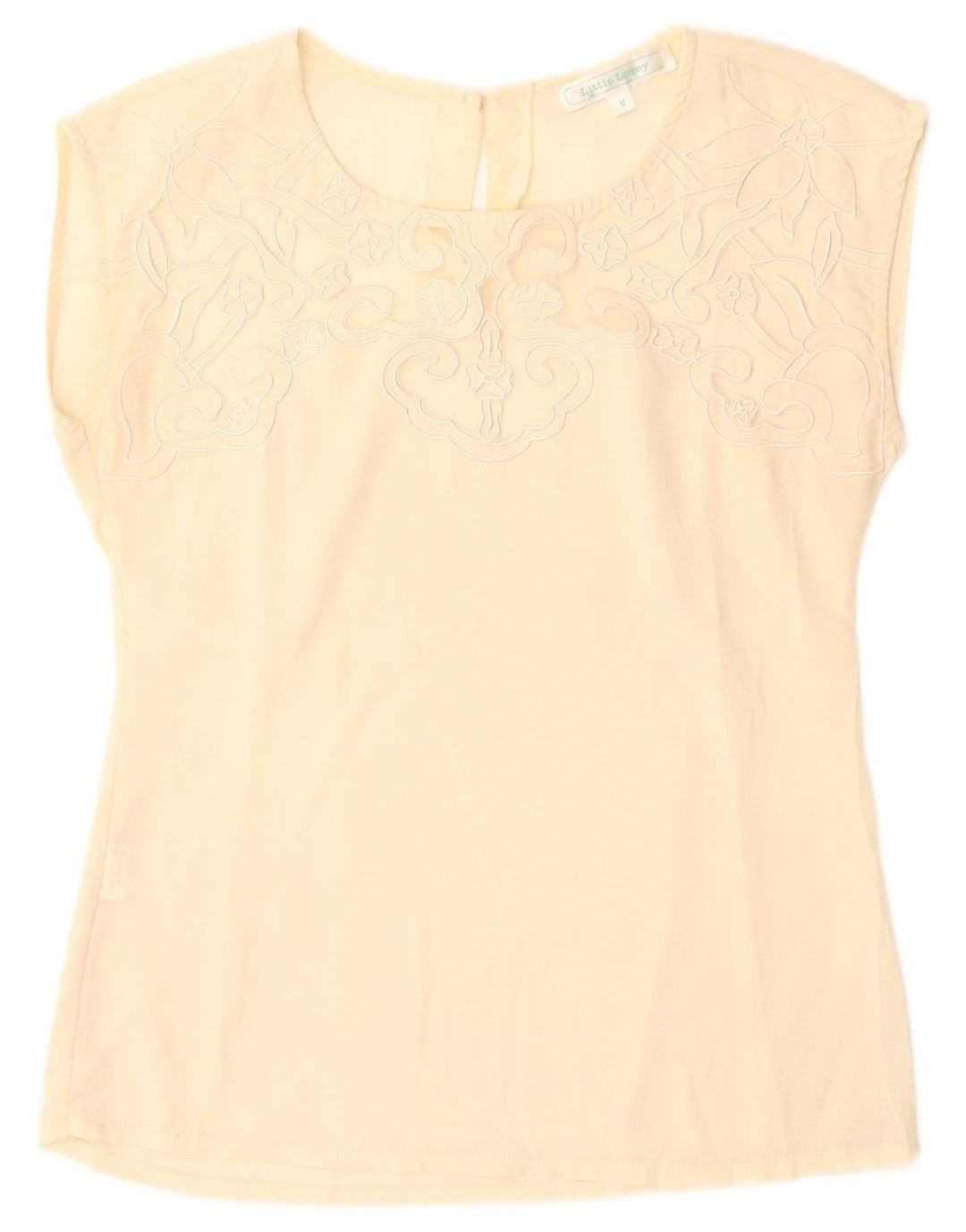Blusa feminina vintage UK 12 poliéster floral bege médio