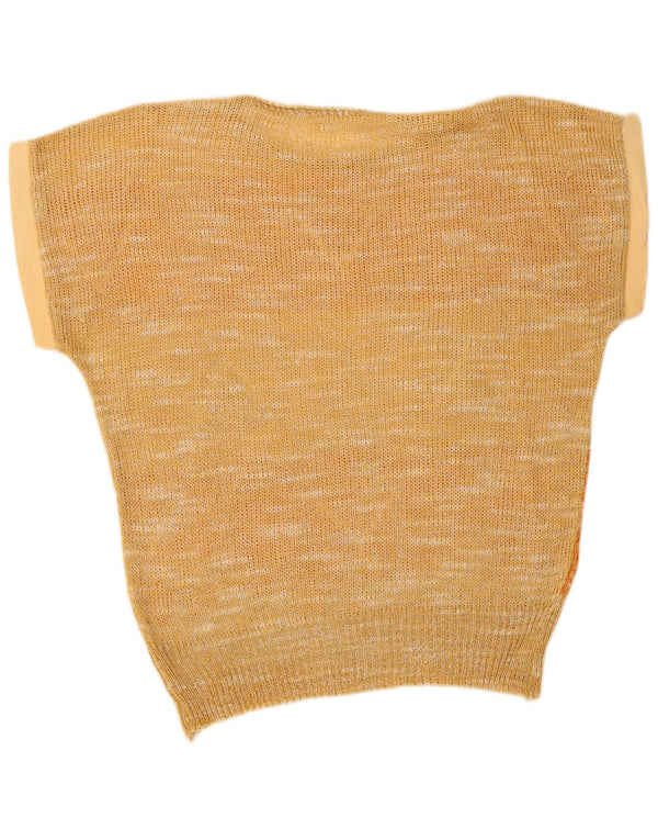 Vintage Womens Boat Neck Jumper Sweater UK 14 Medium Yellow Argyle/Diamond