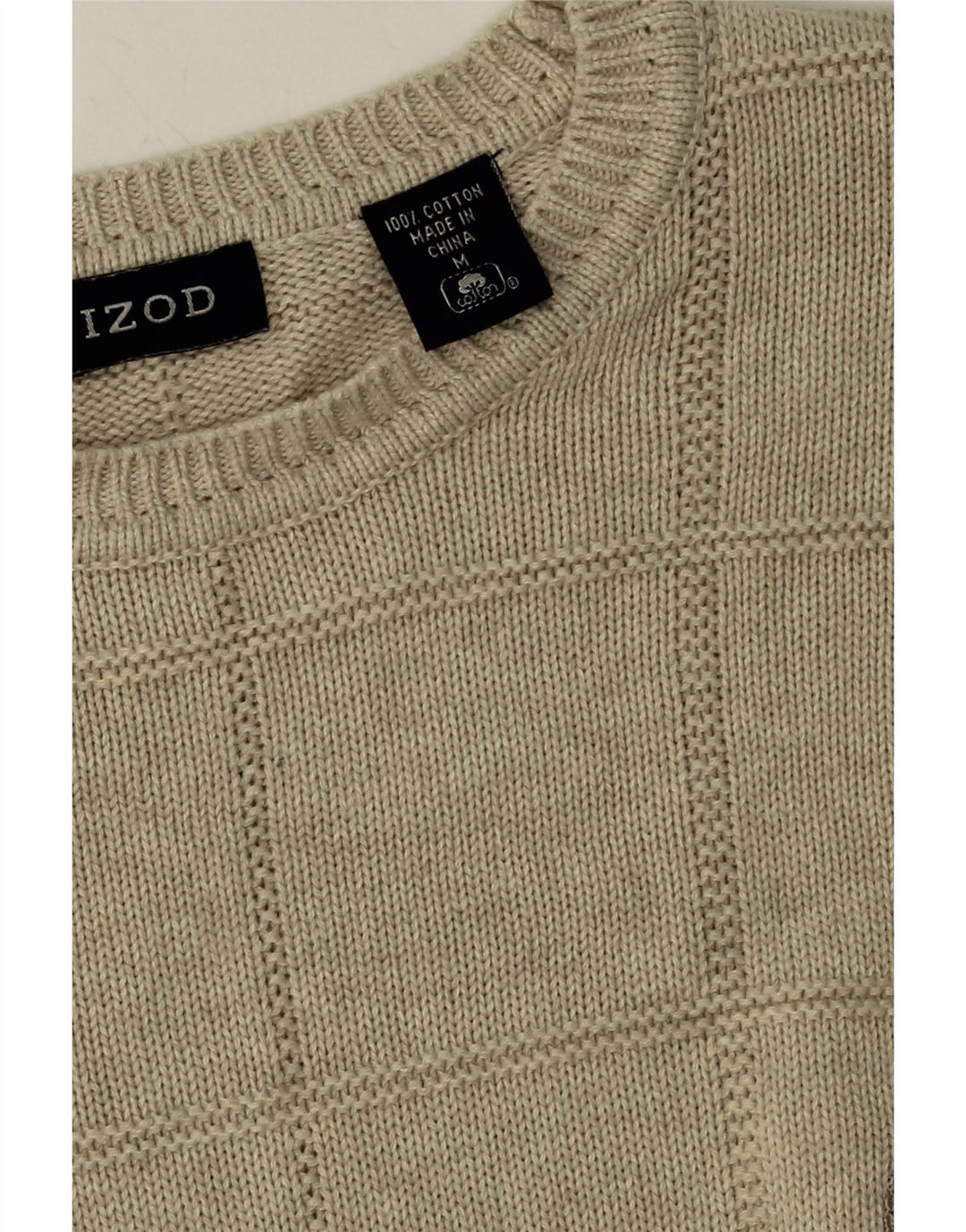 IZOD Mens Crew Neck Jumper Sweater Medium Beige Cotton Vintage Izod and Second-Hand Izod from Messina Hembry 