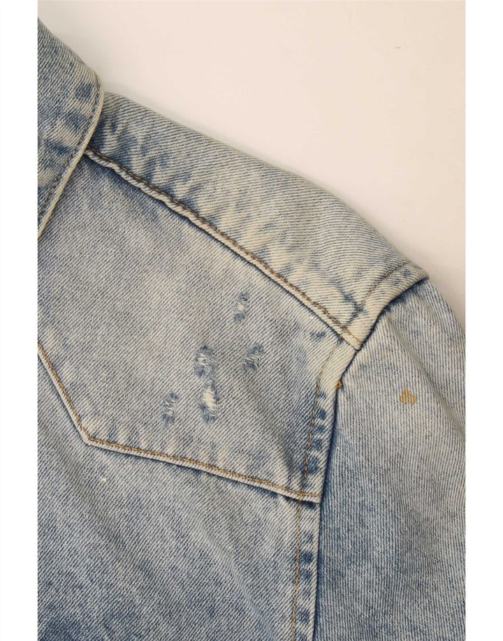 Camisa jeans masculina Zara com ajuste relaxado e desgastado de algodão azul médio