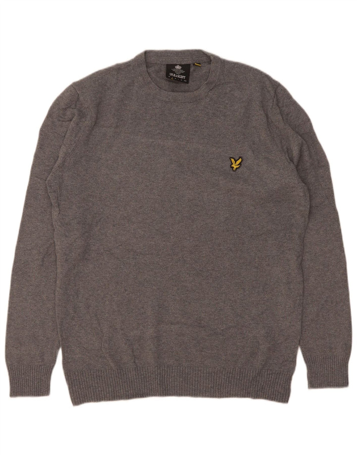 Suéter masculino Lyle & Scott com gola redonda e algodão manchado cinza pequeno