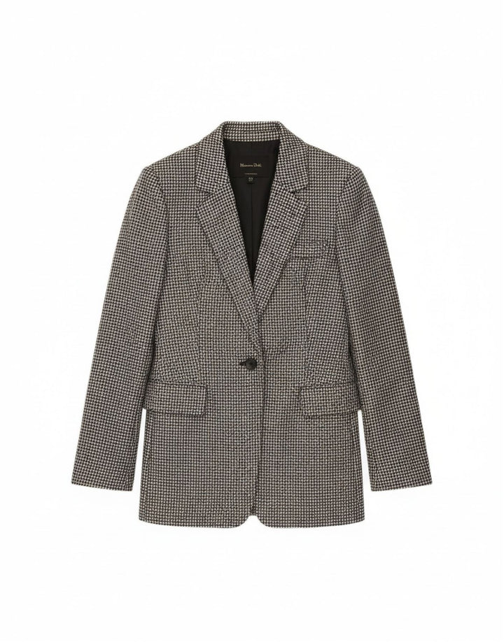 Jaqueta blazer feminina Massimo Dutti com 1 botão EU 34 2XS cinza houndstooth lã