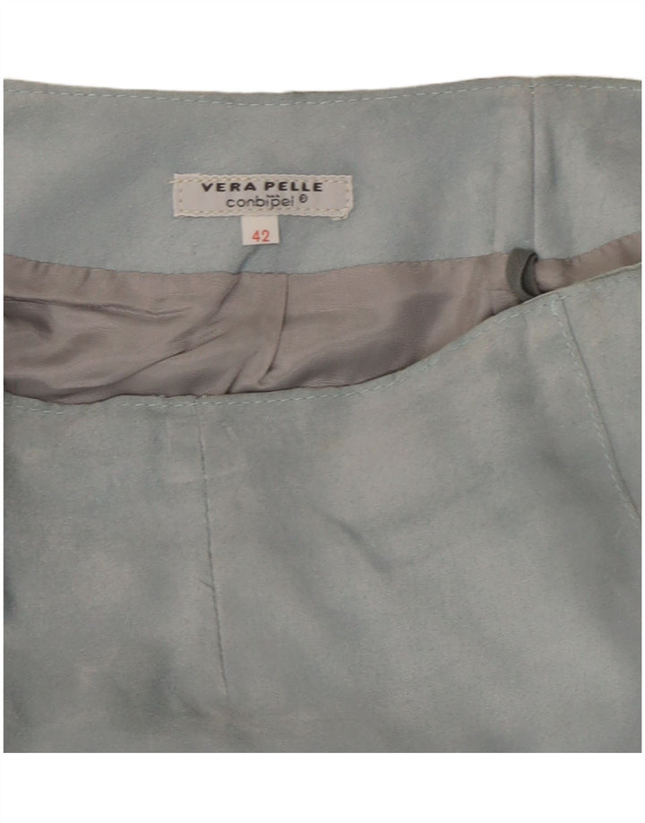 Saia de couro feminina vintage IT 42 médio W27 couro azul