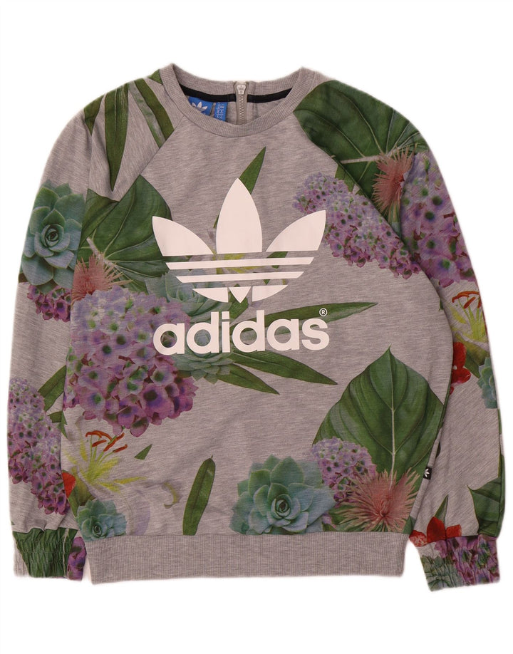 Adidas feminino gráfico oversized moletom jumper reino unido 12 cinza médio floral