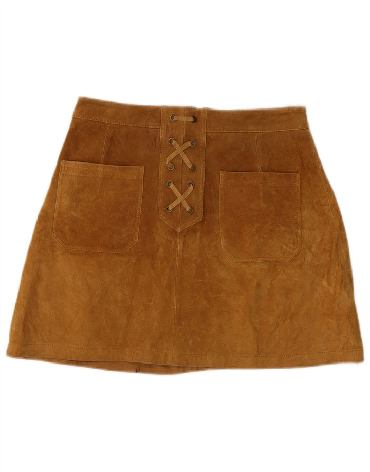 Minissaia feminina de camurça Stradivarius UE 38 pequena W28 couro bege