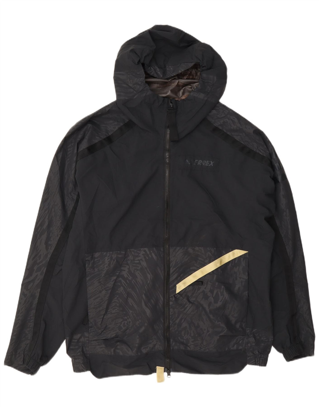 Adidas Mens Hooded Rain Jacket UK 40 Grande Preto Geométrico