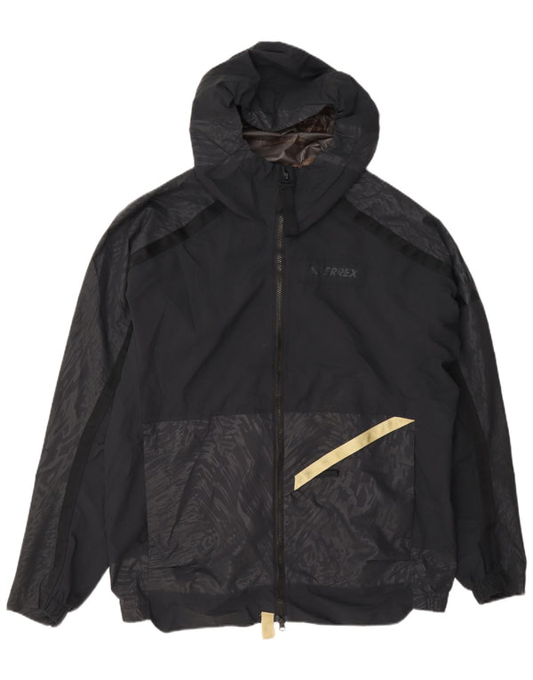 Adidas Mens Hooded Rain Jacket UK 40 Grande Preto Geométrico