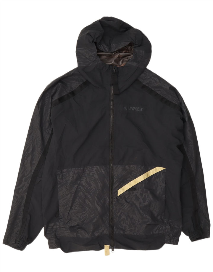 Adidas Mens Hooded Rain Jacket UK 40 Grande Preto Geométrico