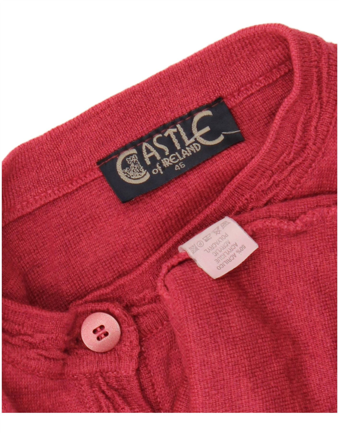 Suéter cardigã feminino CASTLE OF IRELAND Reino Unido 16 grande lã rosa