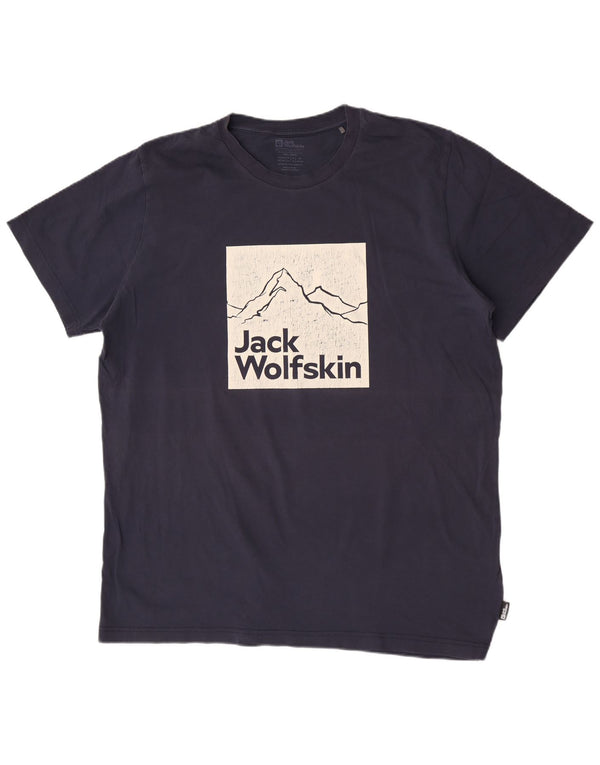 Camiseta masculina Jack Wolfskin com ajuste regular gráfico top 2XL algodão azul marinho
