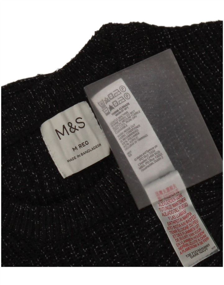 Suéter masculino Marks & Spencer com gola redonda, médio azul marinho manchado