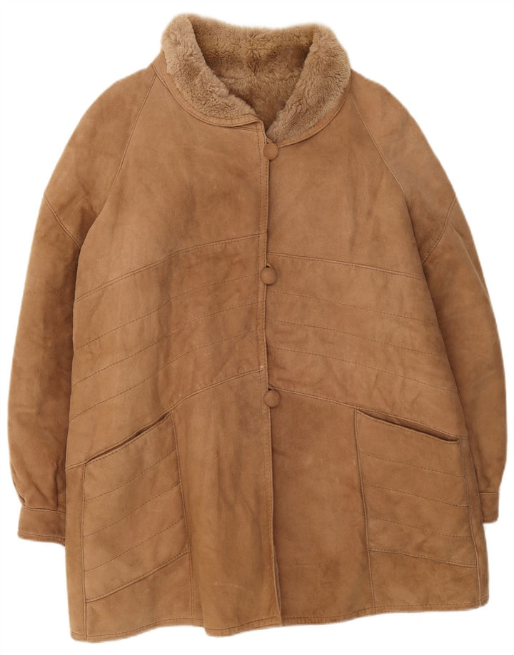 Jaqueta Shearling Feminina Vintage Reino Unido 16 Grande Inverno Marrom