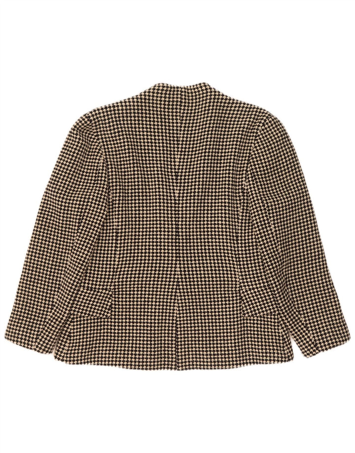 Jaqueta blazer feminina vintage com 1 botão Reino Unido 14 lã houndstooth preta média
