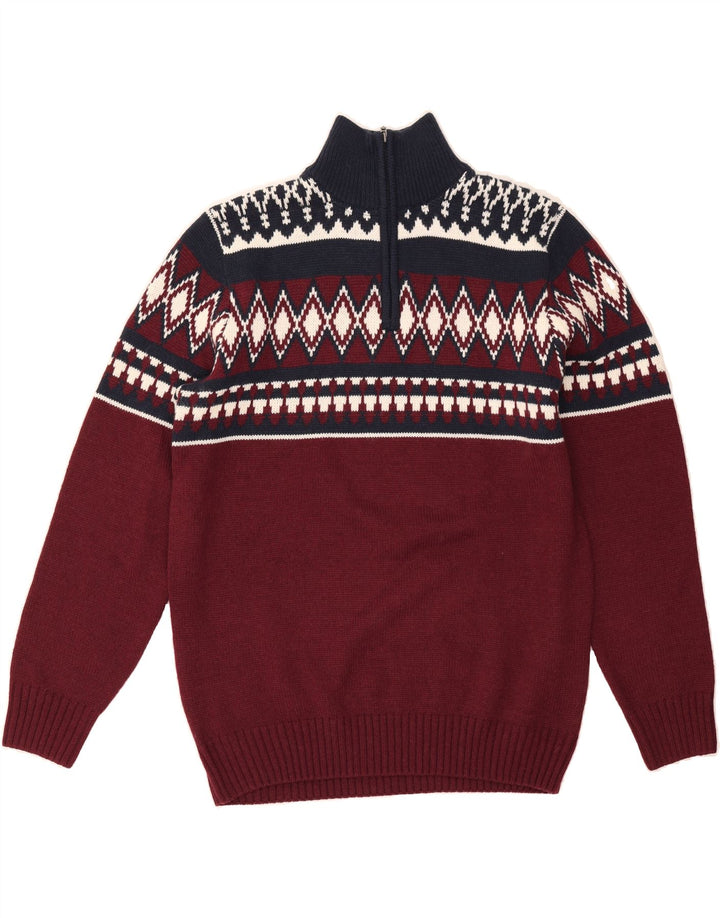BEXLEYS Mens Zip Neck Jumper Sweater Large Burgundy Argyle/Diamond Acrylic Vintage Bexleys and Second-Hand Bexleys from Messina Hembry 