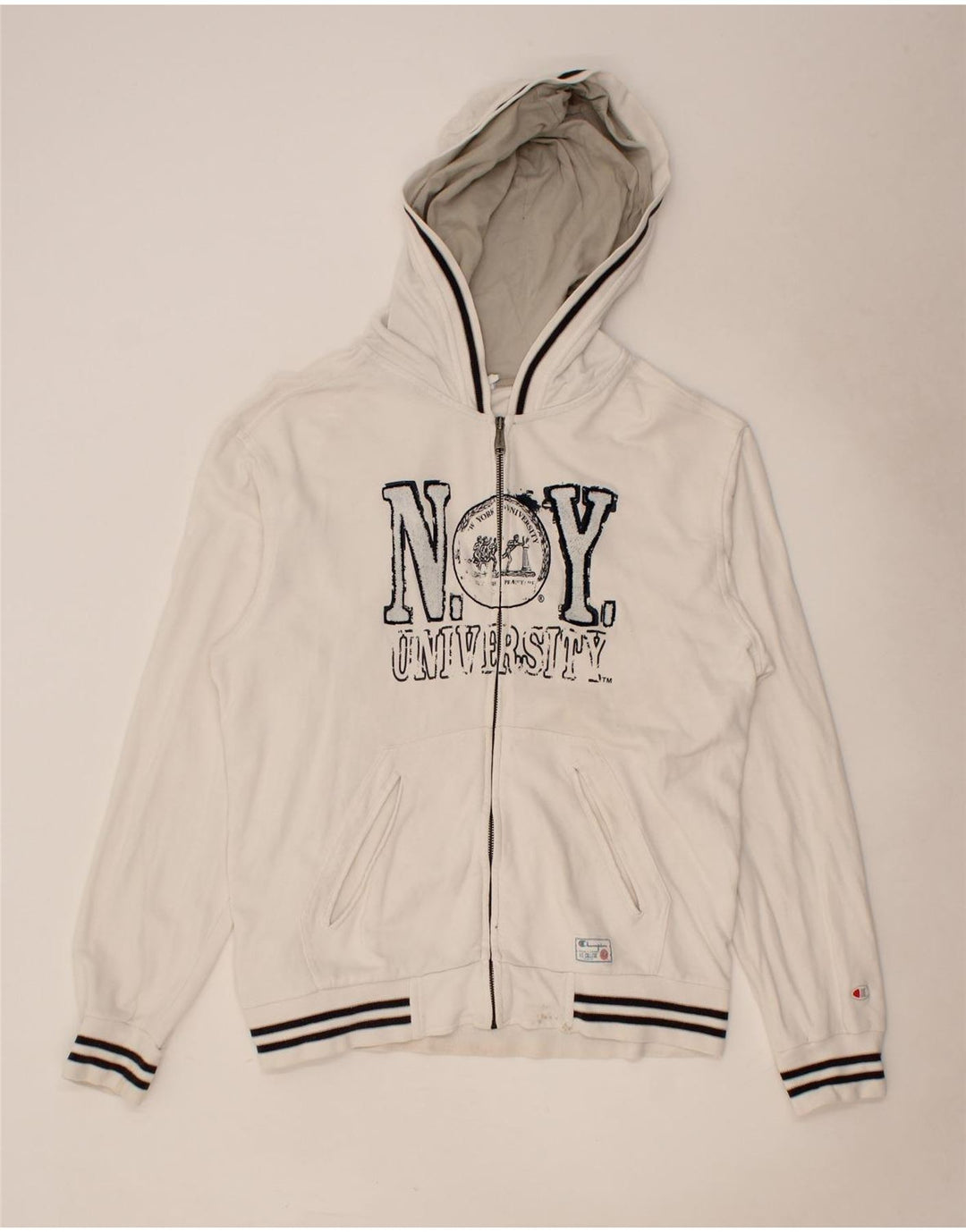 CHAMPION Womens Graphic Zip Hoodie Sweater UK 18 XL White Vintage Champion and Second-Hand Champion from Messina Hembry 