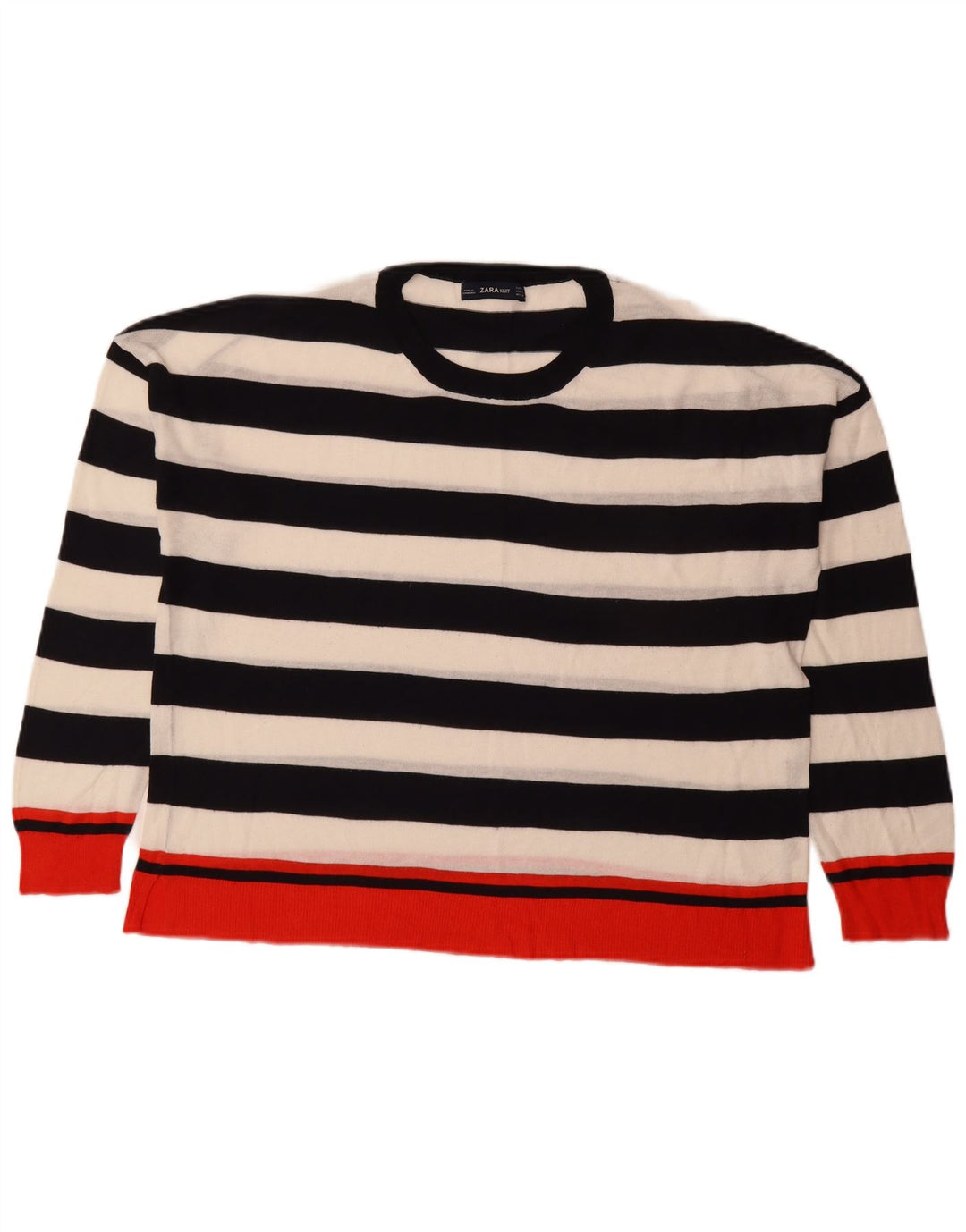 Suéter feminino Zara com gola redonda, Reino Unido 16, listrado grande multicolorido