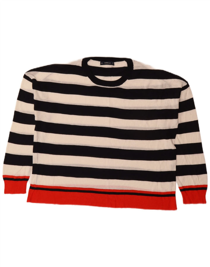 Suéter feminino Zara com gola redonda, Reino Unido 16, listrado grande multicolorido