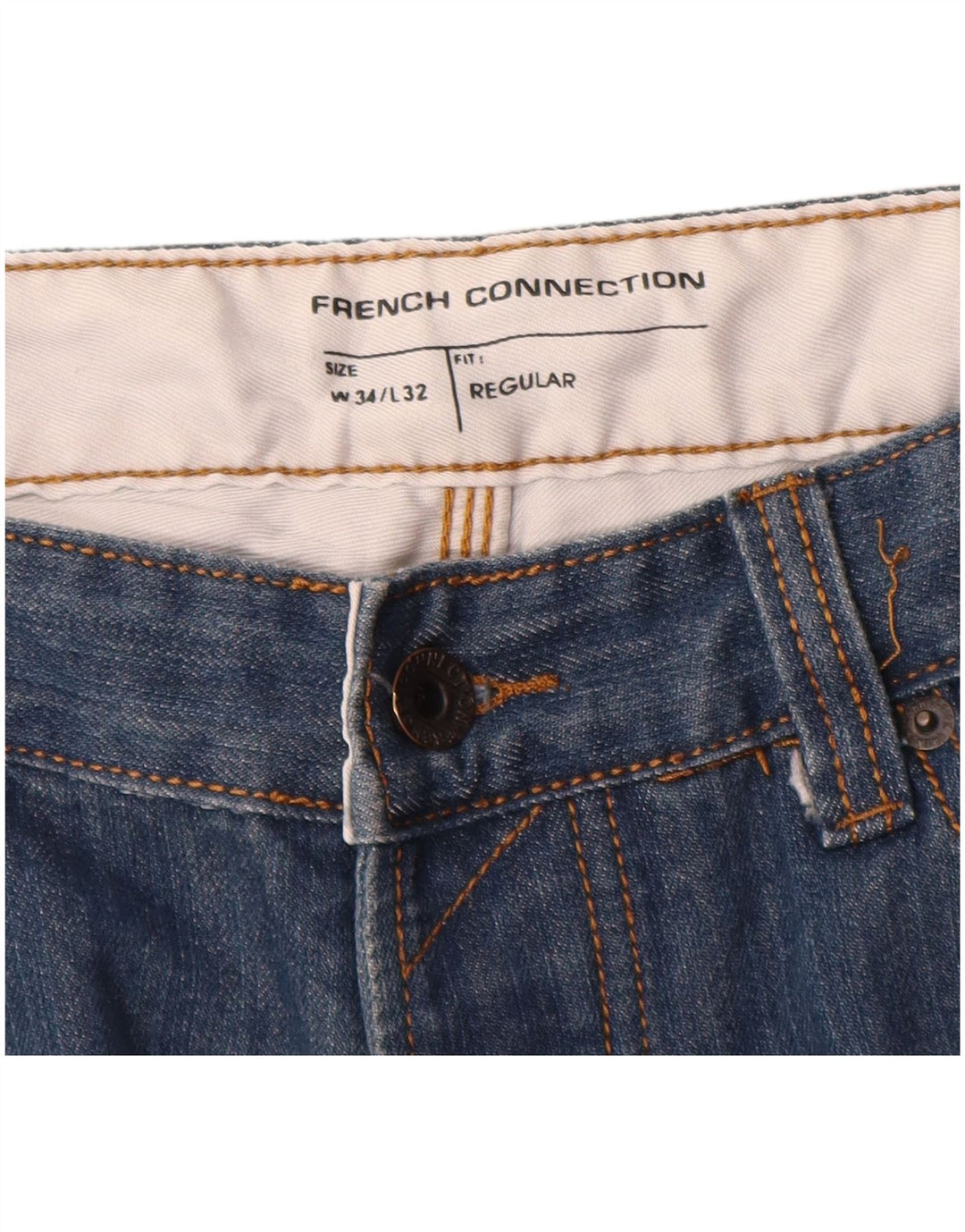 French Connection Masculino Regular Fit Jeans Reto W34 L32 Algodão Azul