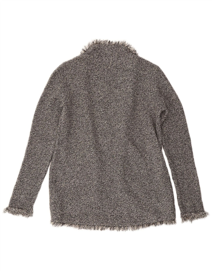 Suéter cardigã aberto feminino ZARA Reino Unido 12 viscose manchada cinza médio